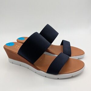 Italian Shoemakers Navy Blue Elastic Strap Wedge Sandals Made in Italy 7.5